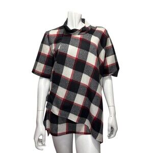 3.1 Phillip Lim Plaid Poncho Sweater Size 2 Red Black Wool Angora Silk Wrap Top